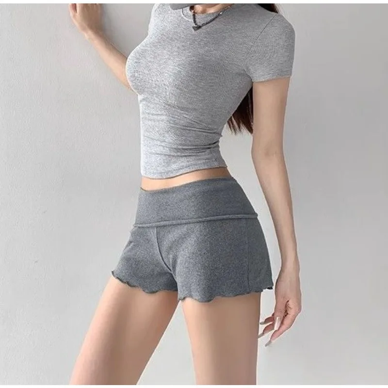 

Comfortable Grey Grey Grey Fungus Edge Shorts Women's Spring and Summer Wear Lightweight-Free Sexy Folding Low-rise Hot Pants