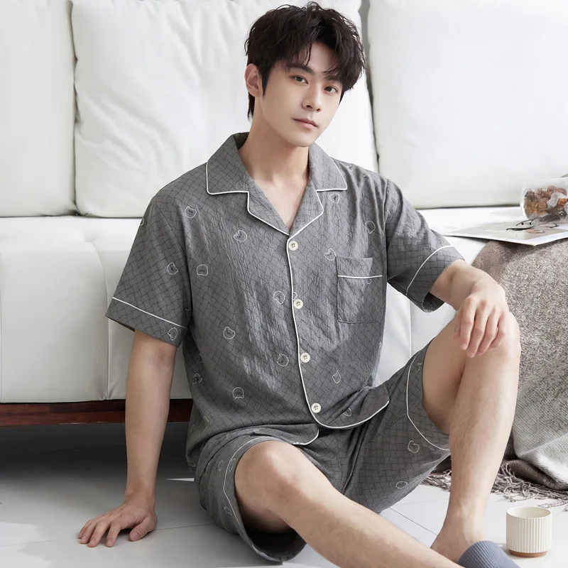Pajamas for Men Soft and Comfortable Short Sleeved Two-Piece Cartoon High-End Home Clothes Student Youth Sleepwear Homewear