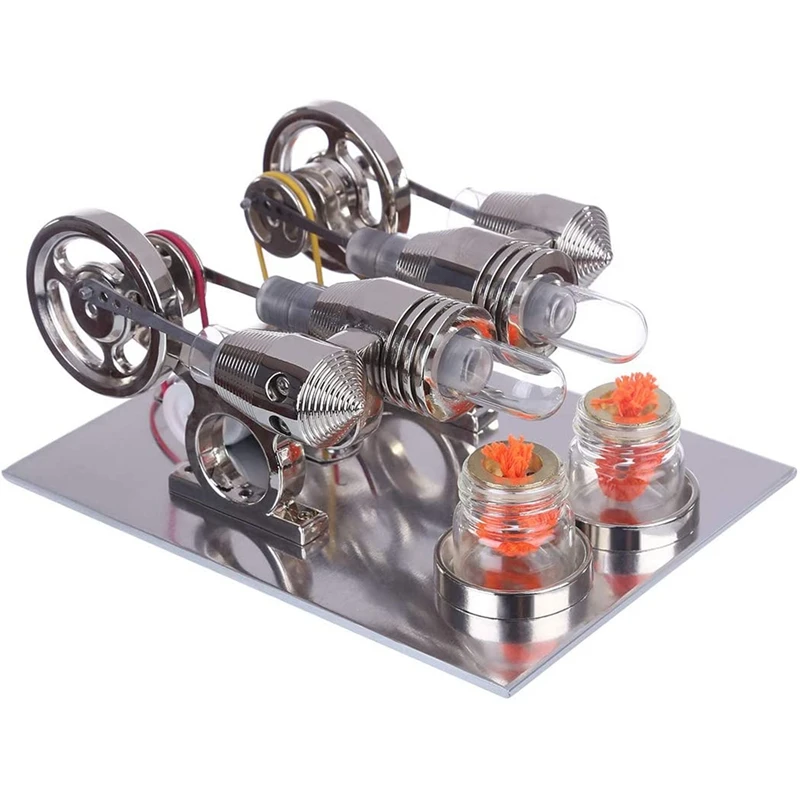 Double Cylinder Stirling Engine Model Physics Science Experiment Educational Science Toy For Kids Adults