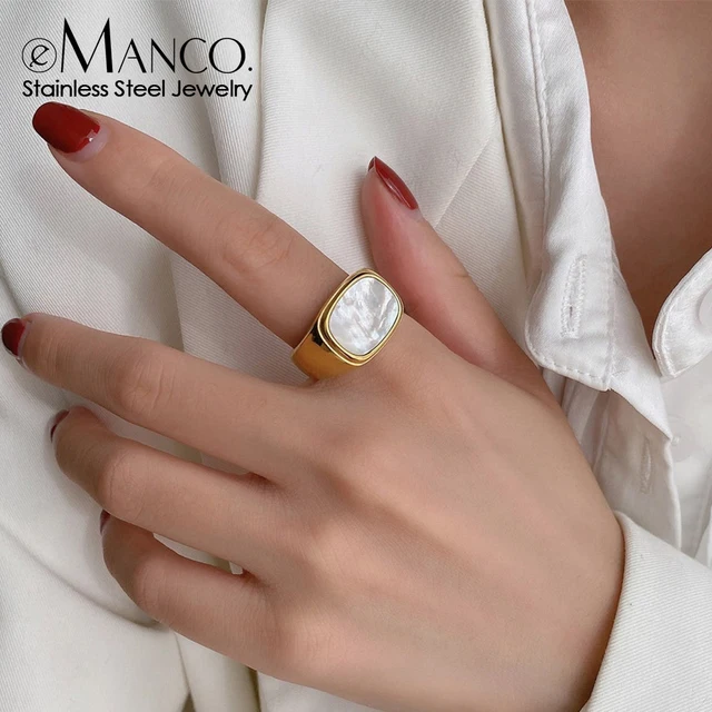 eManco Vintage Chunky Square Shell Rings dla kobiet Biały złoty kolor Duży pierścionek damski Biżuteria imprezowa Akcesoria Prezent Outlet