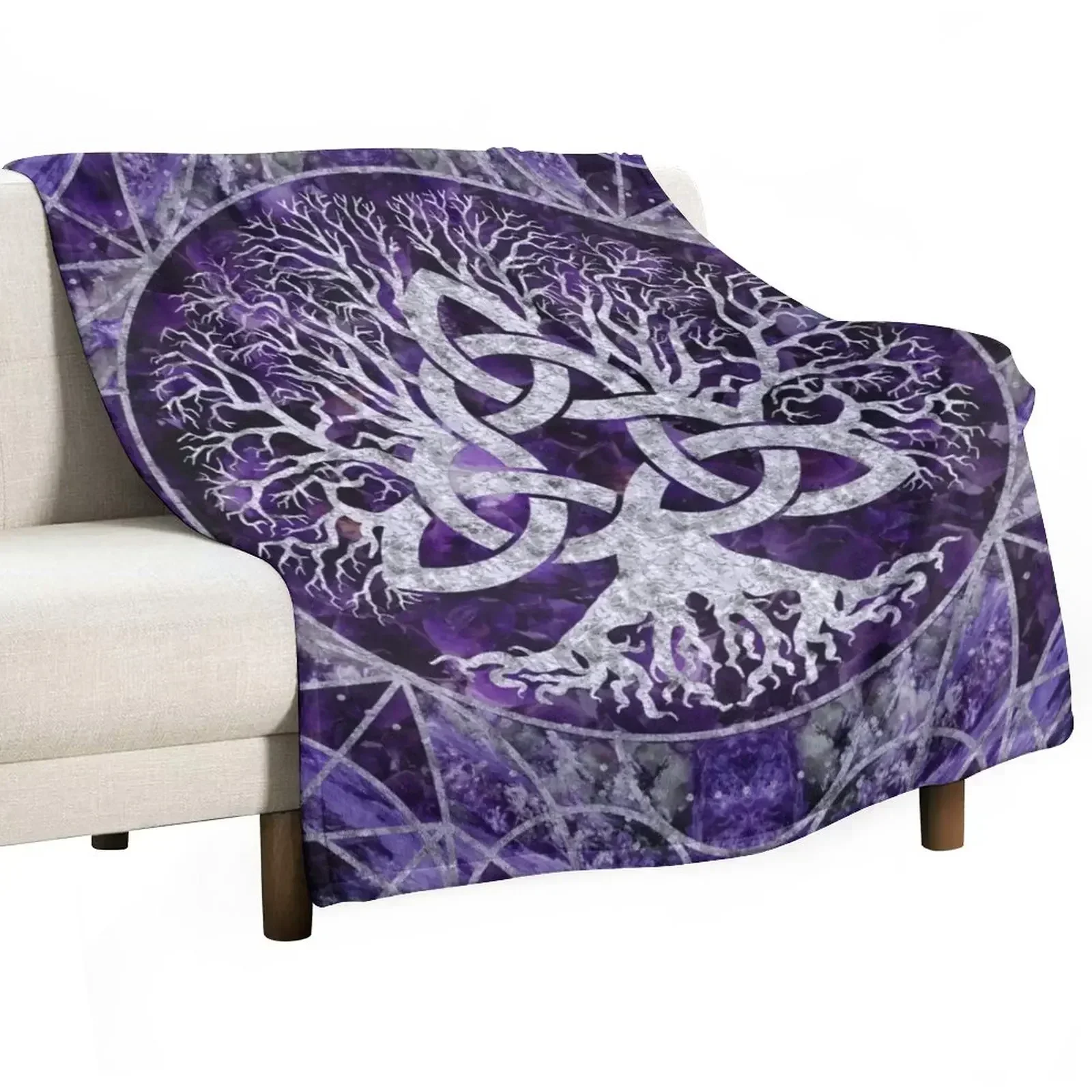 Tree of life with Triquetra Amethyst and silver Throw Blanket Luxury St Blankets For Bed Blankets