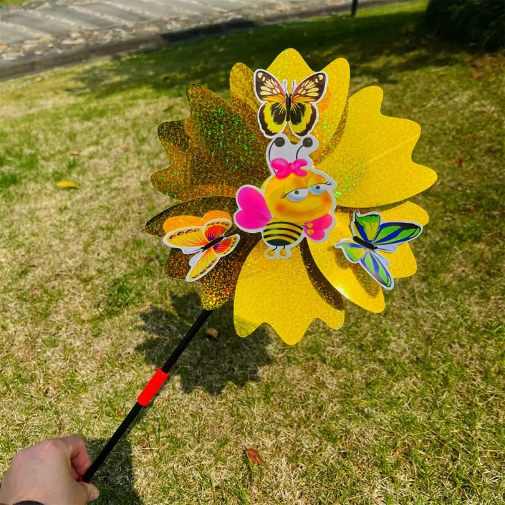 Multiestilos dos desenhos animados pétala moinho de vento colorido glitter 3d borboleta dança em pé gramado flor pvc diâmetro 24cm