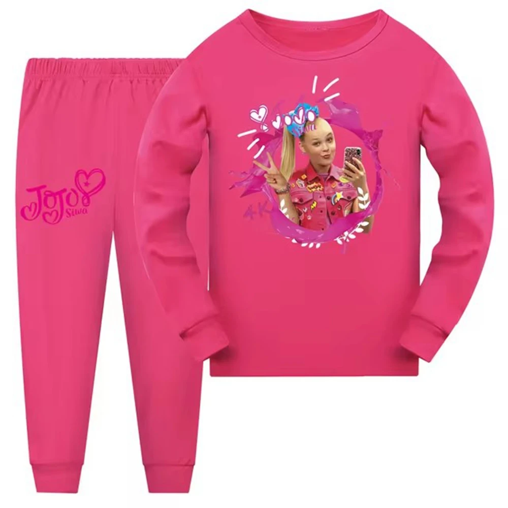 JOJO SIWA Pajamas Set Kids Cotton Long Sleeved T-shirt+Pants Cartoon Girl Clothing  Spring/Autumn 2Pcs Sleepwear Suit Pyjama