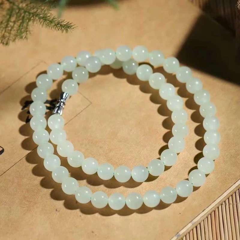 

Natural Hotan Qinghai Old Material Bead Jade Necklace Women