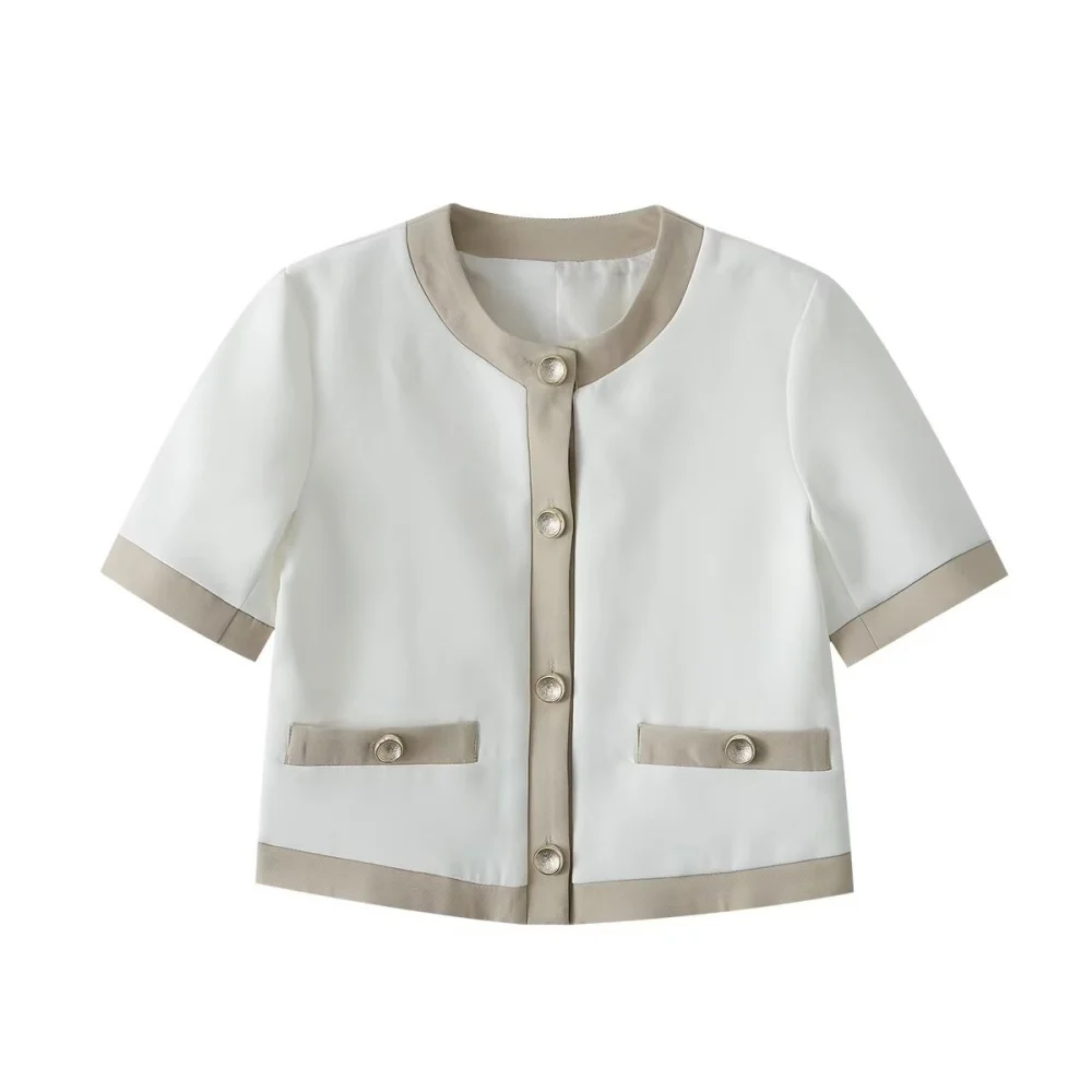 

Taop&Za's new women's clothing color blocking splicing short sleeved commuting casual suit jacket jacket