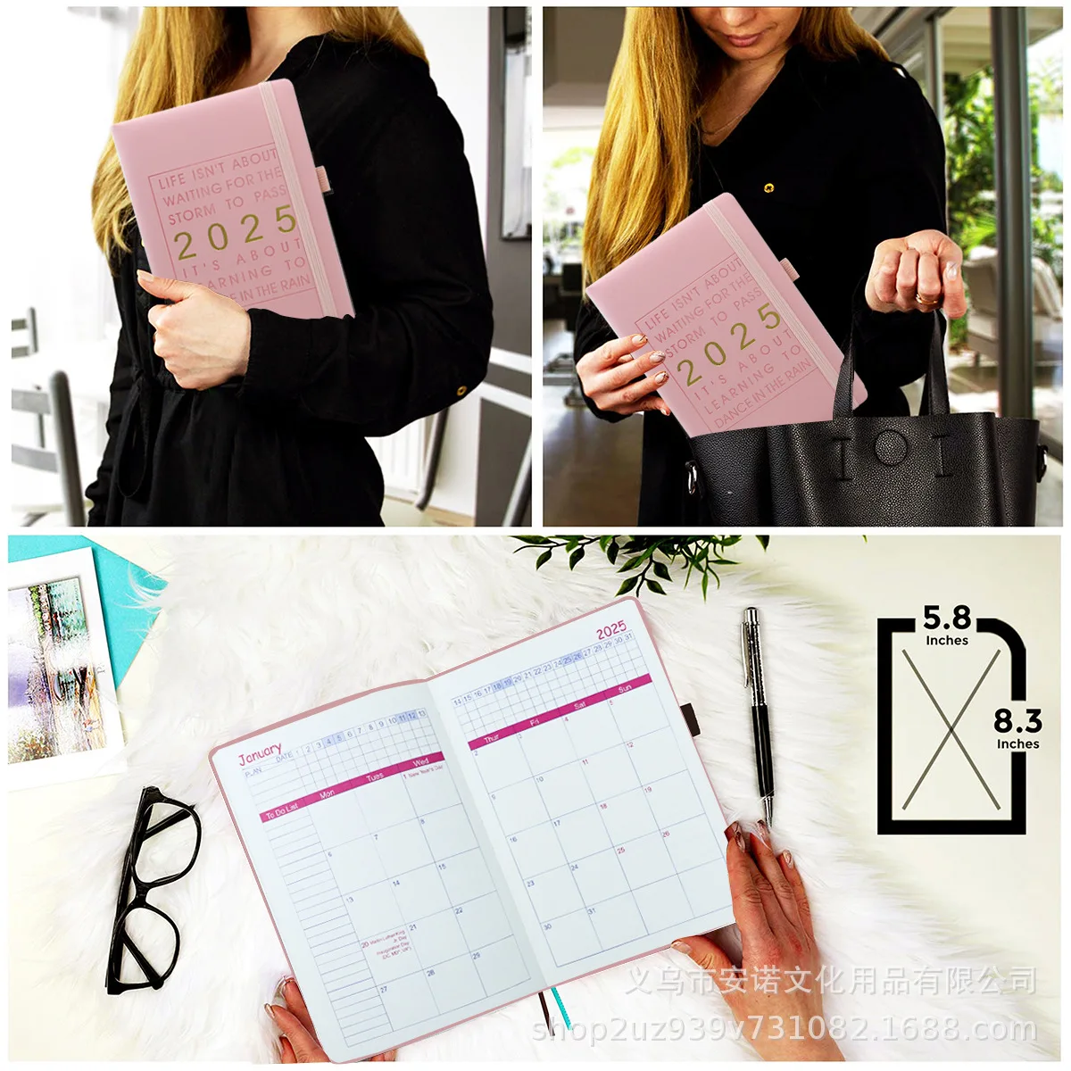 2025 Spot 365 Days Daily Plan Planner Schedule PU Cover English Inner Page Notebook school planner  agenda planner  undated