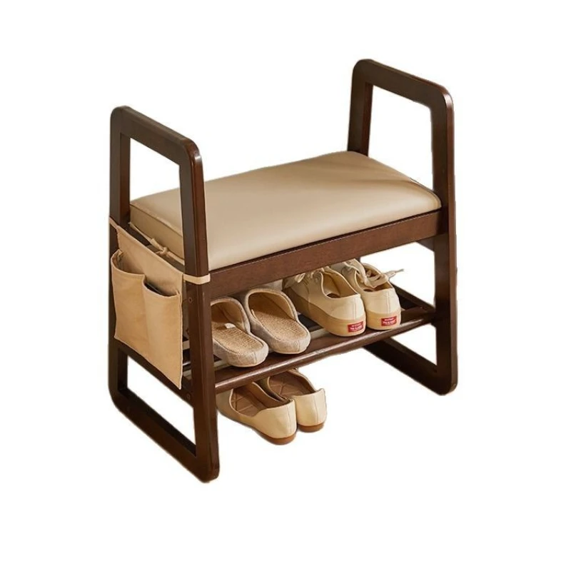 

Solid wood shoe changing stool, shoe wearing stool with armrest at the door