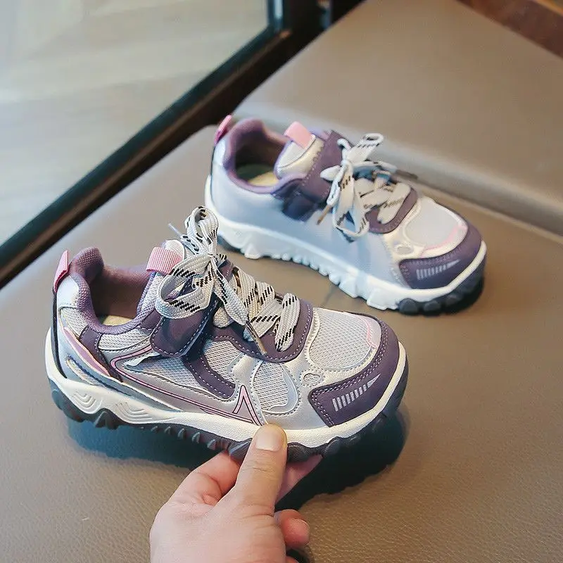 Kids'Casual Shoes Color Blocking Fashion Autumn Flat Shoes For Children Anti-slip Breathable Soft Bottom Purple White Size 26-37