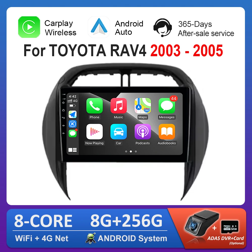 

Беспроводная навигация Carplay GPS Android для TOYOTA RAV4 2003–2005 Автомобильный радиоприемник Мультимедийный плеер BT 4G DSP Стерео Wi-Fi HD экран