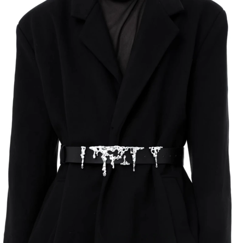 Europeu e americano em relevo móvel prata metal cinto feminino moda cem casaco cinto escuro tempero jeans embelezado cinto