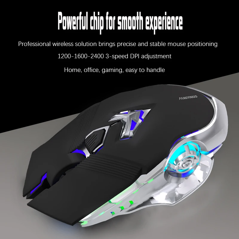 

Gaming Mouse Silent Mouse Wireless Link 2.4G Ergonomic Design Comfortable Grip 3-speed DPI Adjustable RGB Light Effect NEW HOT