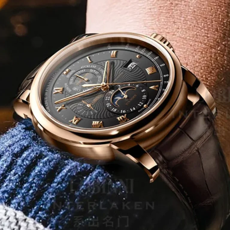 LOBINNI Men Automatic Watch 42mm Mechanical Wristwatch Luminous Sapphire Mirror Multi-Dial World Time Week Date 24 Hours