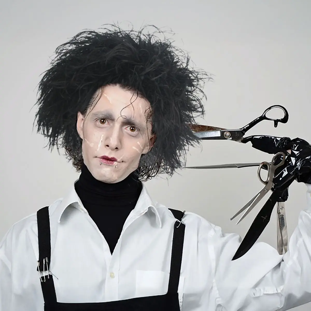 Black Synthetic Short Curly Wig Film Character Scissors Hands Style for Cosplay April Fool's Day Halloween CostumePartyAccessory