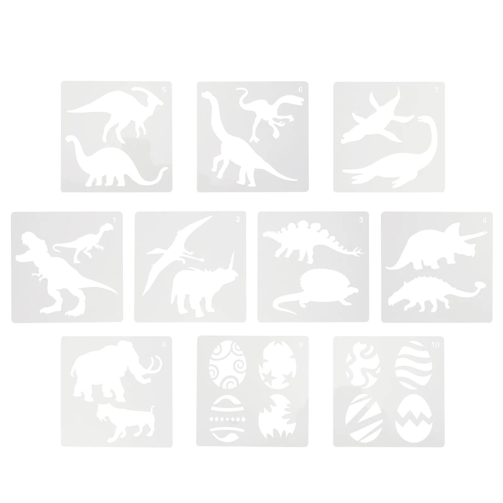 10 PCS Estênceis Modelo de Dinossauro para Crianças Criança Desenho Pintura Pulverização Branco