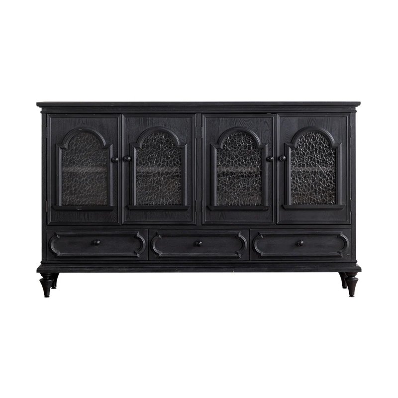 

solid wood living room against the wall tea cabinet decorative water pattern glass door black entrance cabinet