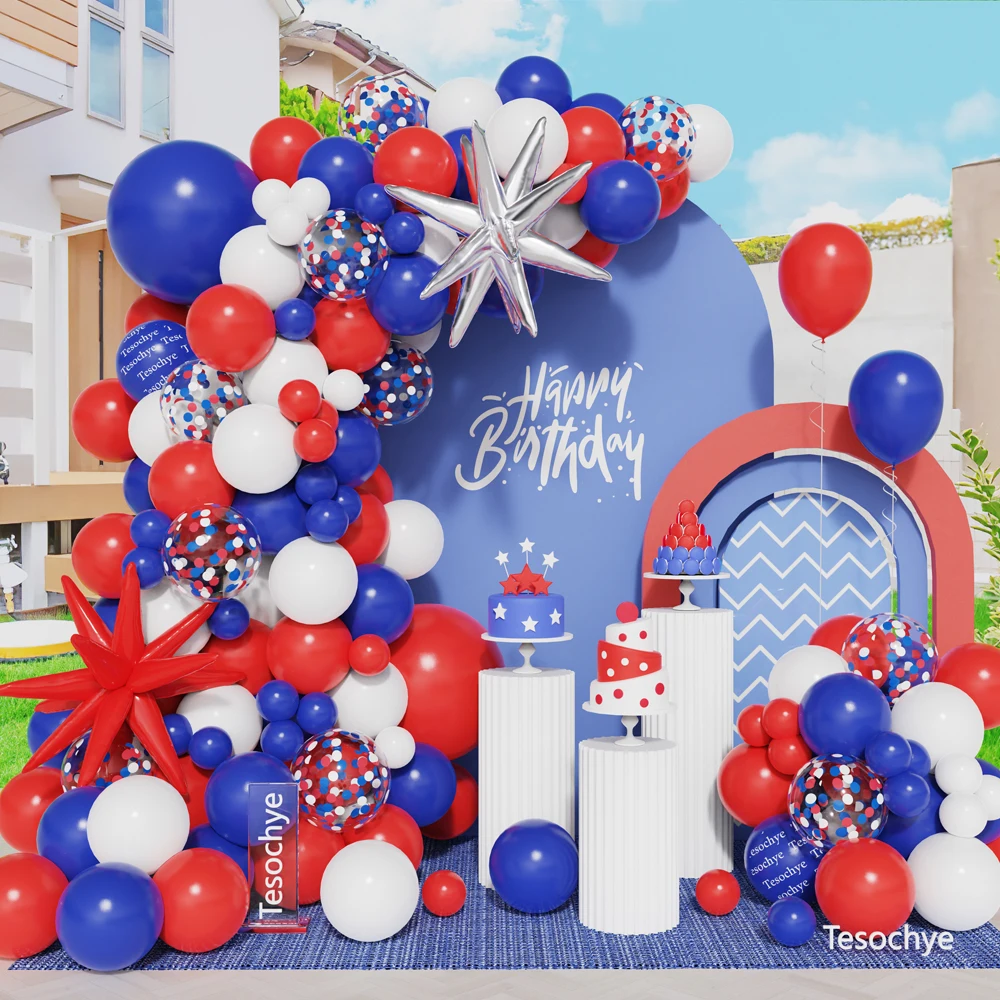 121 Independence Day Balloon Garland Kit Red White Blue Latex Balloon 4th of July Party Decor American Memorial Day Party Supply