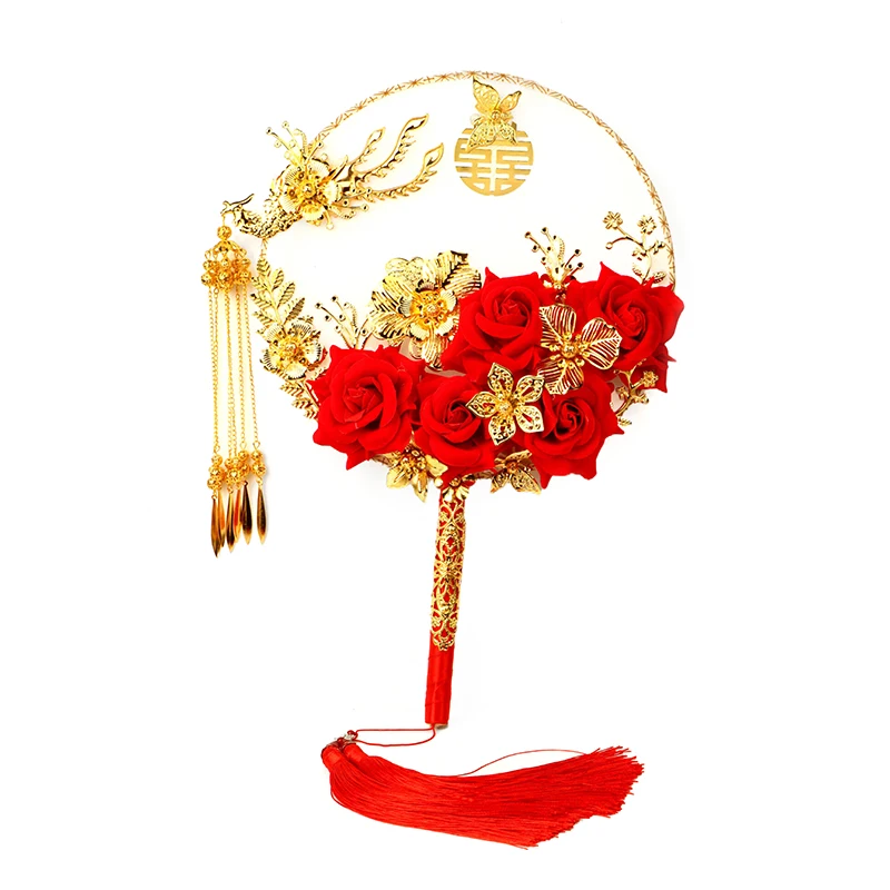 Bruid Hand Gehouden Fan Decoratieve Fan Bruiloft Bruids Groep Fan Handgemaakte Chinese Vintage Bloem Fan Fotografie Ornamenten