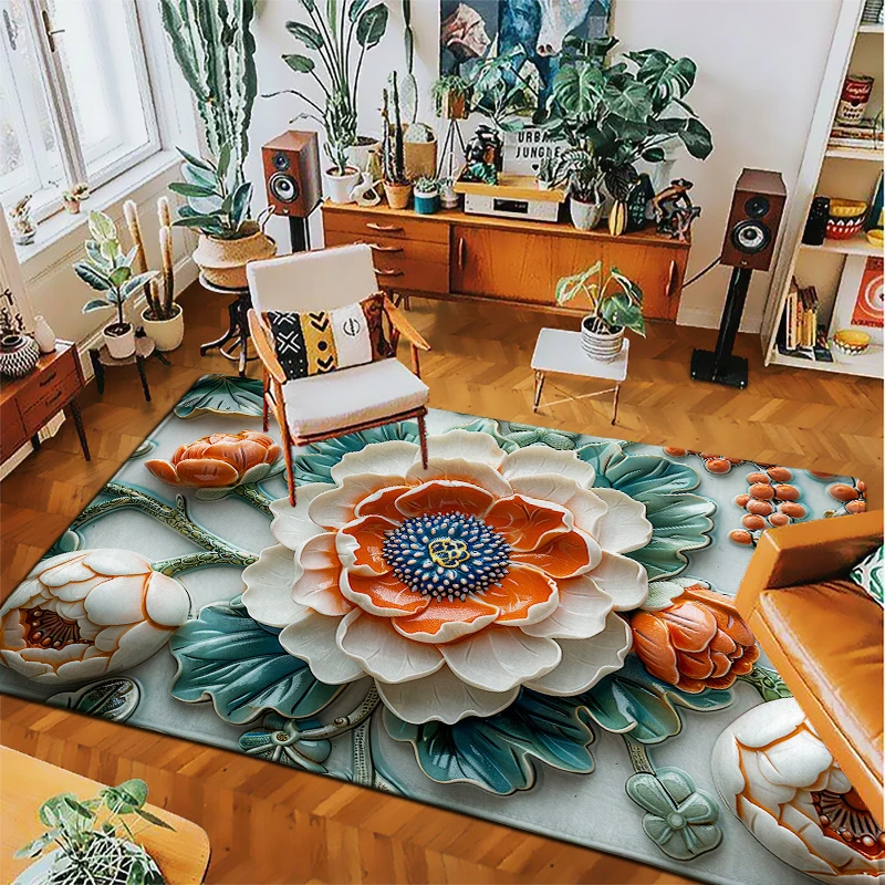 Floral Print Bedroom Rug Entrance Simple Anti-slip Flannel Bath Living Room Hallway Floor Mats Carpet Bedside Foot Mats