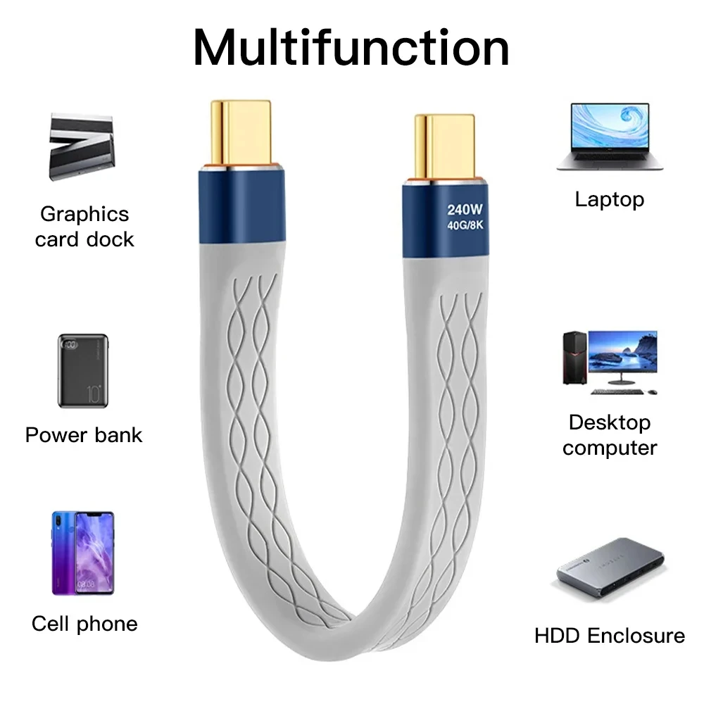 NNBILI 240W 40GB Short USB C to USB C Cable Fast Charging Type C Cord 40Gbps Data Transfer 8K Flat Data Charge Extension Cable