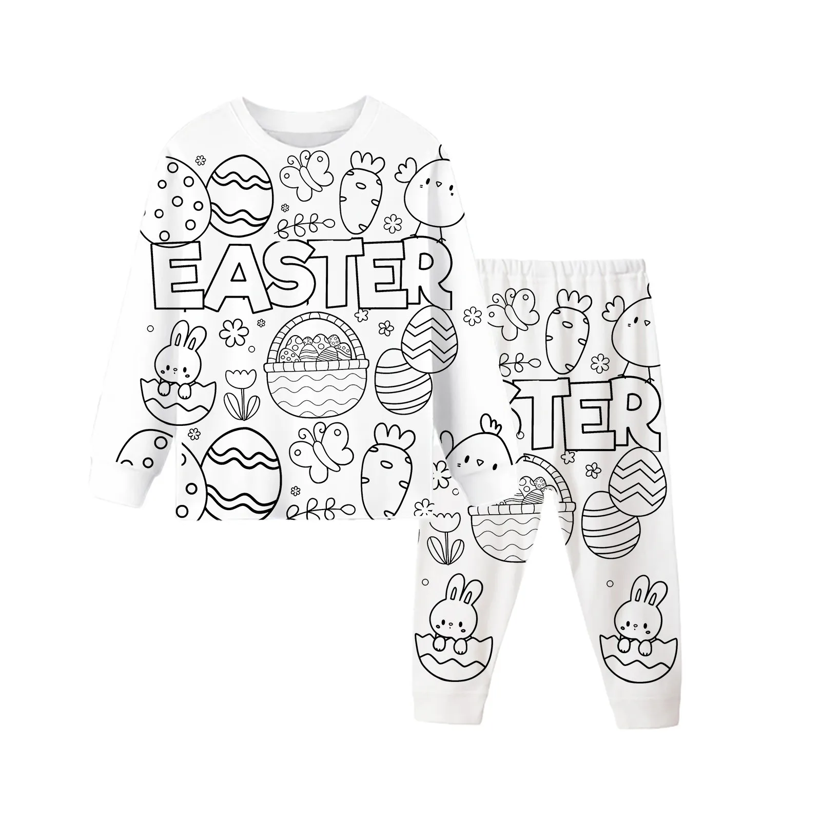 DIY Easter Pajamas Sketch Coloring Pajama Set Kid Art Color Your Own Pajama Handicraft Toys DIY Crafts Pajamas For Baby Girl Boy