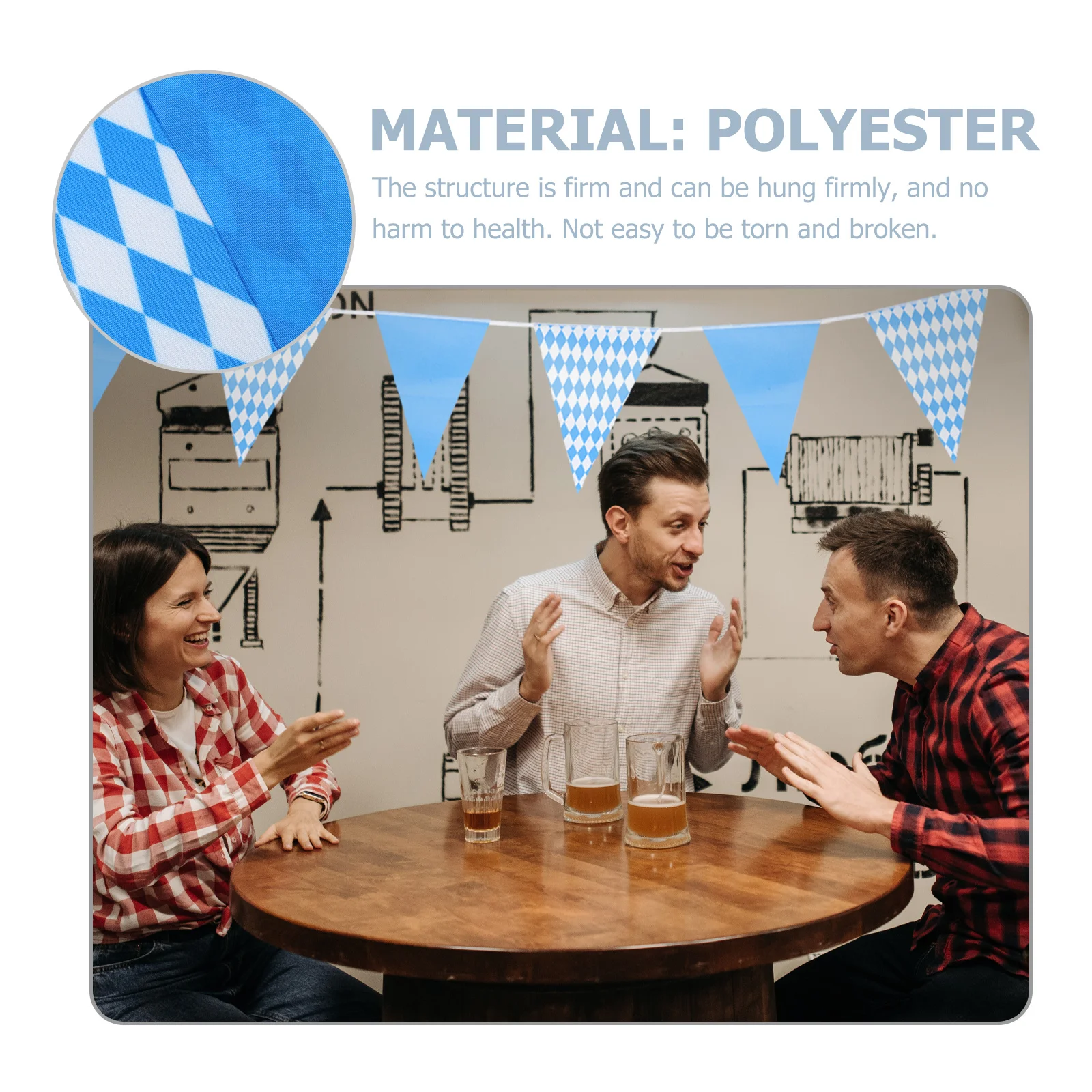 

Blue White Gingham Bunting Party Hanging Banner Outdoor Indoor Decor For Beer Festival Circus Theme Party Supply