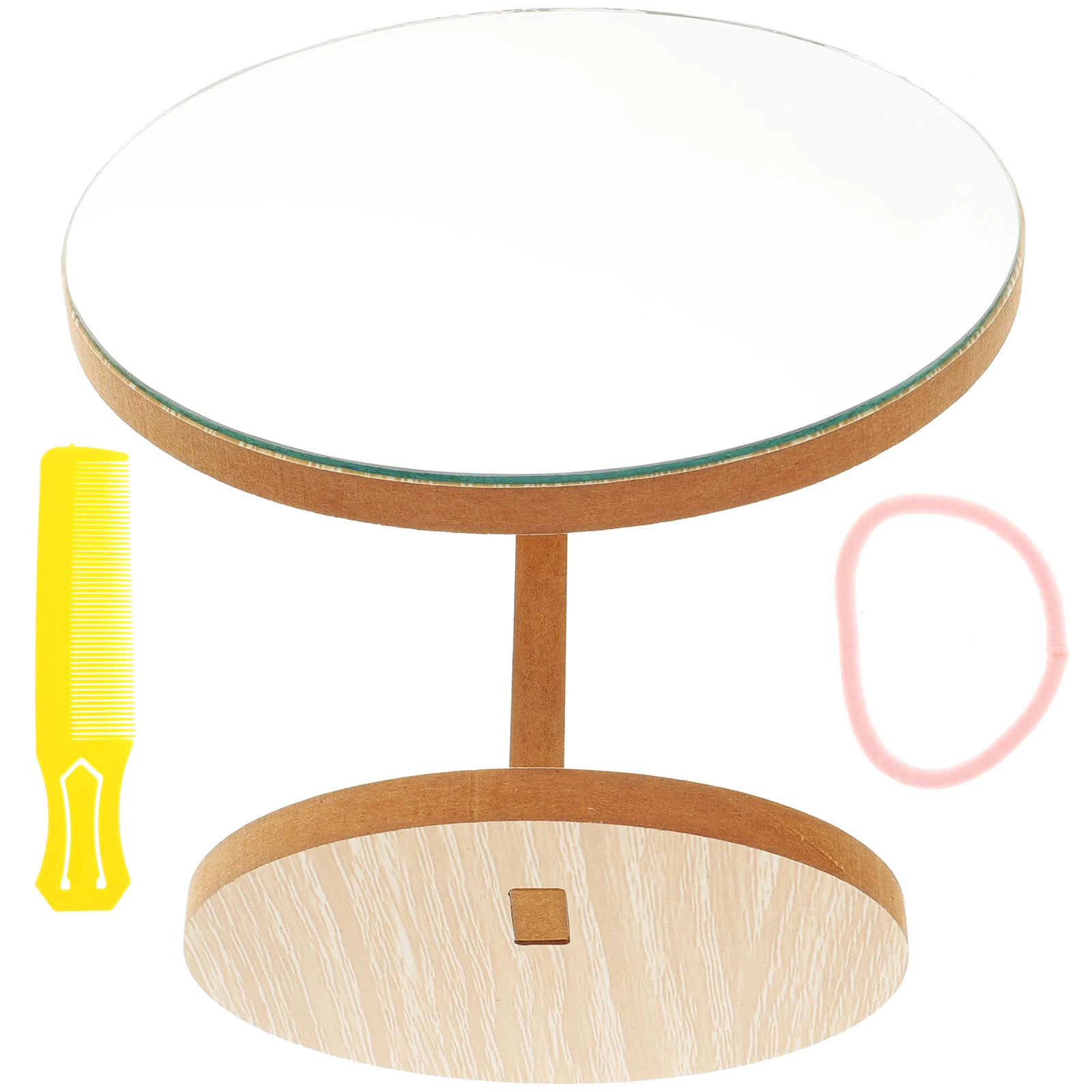 

Rotating Mirror Wooden Makeup Vanity Desk High Definition Round Student Adjustable Swivel Dressing Table Cosmetics Tool Clear