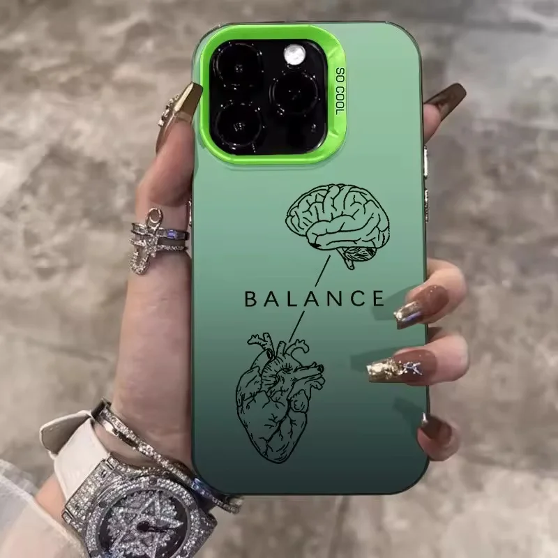 For iPhone 17 16 15 14 13 12 11 Pro Xs Max Plus Air Mini XR X 17e 16e Heart Brain Pattern Plating Silver Phone Case Back Cover - view 4