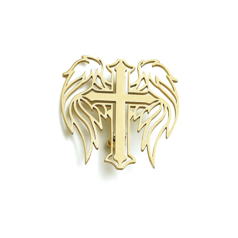 Individualistic Domineering Punk-inspired Angelic Cross Pin Hollow-out Wing Men's Suit Brooch Accessory Suit Coat Pins