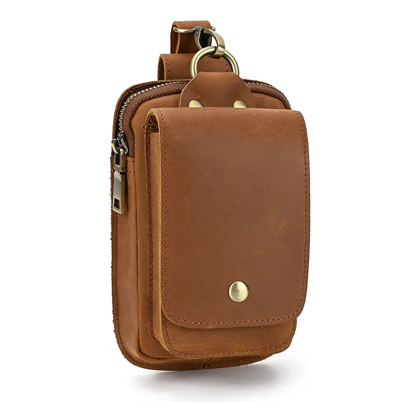 

Новая поясная сумка из натуральной кожи с многофункциональной подвесной сумкой на ремень, двухслойный чехол для мобильного телефона, кожаный кожаный слой