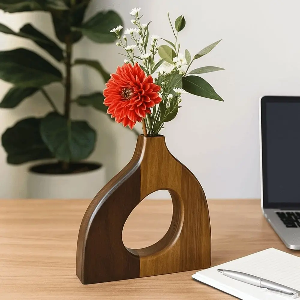 

Irregular Shape Wooden Vase Simple Style Solid Wood Flower Container High-end Craftsmanship Nordic Style Vase Floral Display