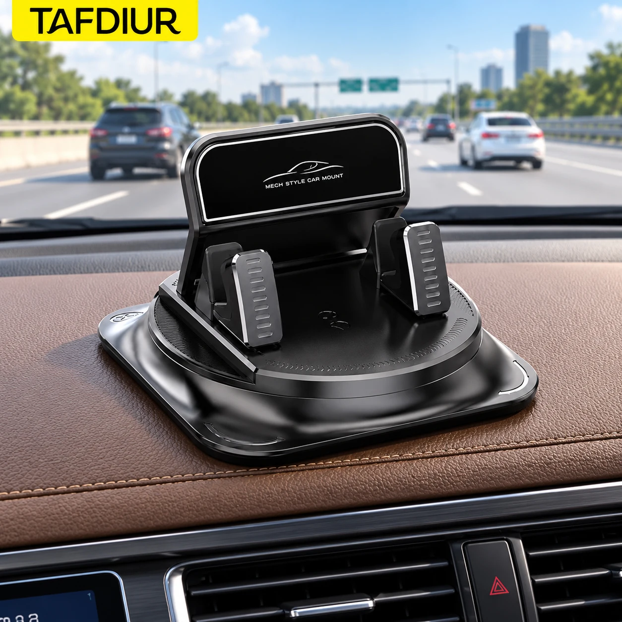 Tafdiur 1-Piece Abs Material Black Non-Slip Adhesive Dashboard Car Phone Holder, 360-Degree Free Rotation, Easy and Quick Installation, Stable and Not Easy to Shake, Universal Car Navigation Phone Holder