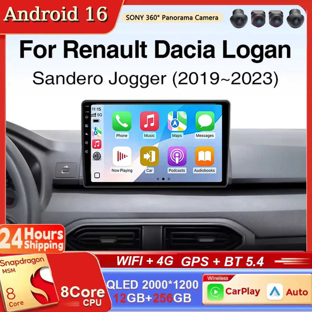 Android 16 Carplay Android auto Car Radio Multimedia Video Player HeadUnit For Renault Dacia Logan Sandero Jogger 2019 - 2023