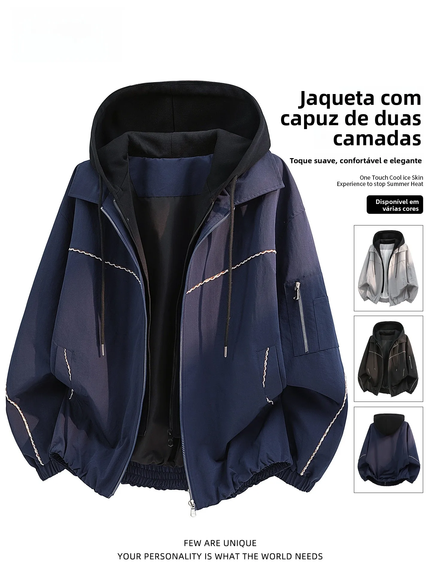 Jaqueta Masculina TUCANO Primavera 2026 com Capuz, Design em Patchwork, Estilo Casual, Manga Longa, Tecido de Poliéster, Cort...