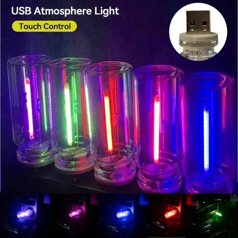 Car USB Night Light Touch Dimmable LED Filament Lamp Portable Lighting Plug and Play Decorative Atmosphere Light for Car Bedroom