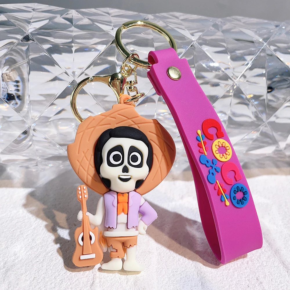 Disney Animation Coco Silicone Keychains Cartoon Figure Pendant Keyring Jewelry Keyholder for Car Key Bag Accessories Gift