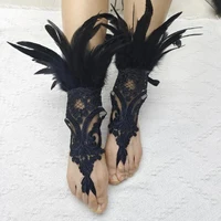 Fashion Feather Sleeve Cuffs Gloves Party Cosplay Lace Wrist Cuffs Fur Sleeve Furry Accessories Carnival Stage Show Costume 6