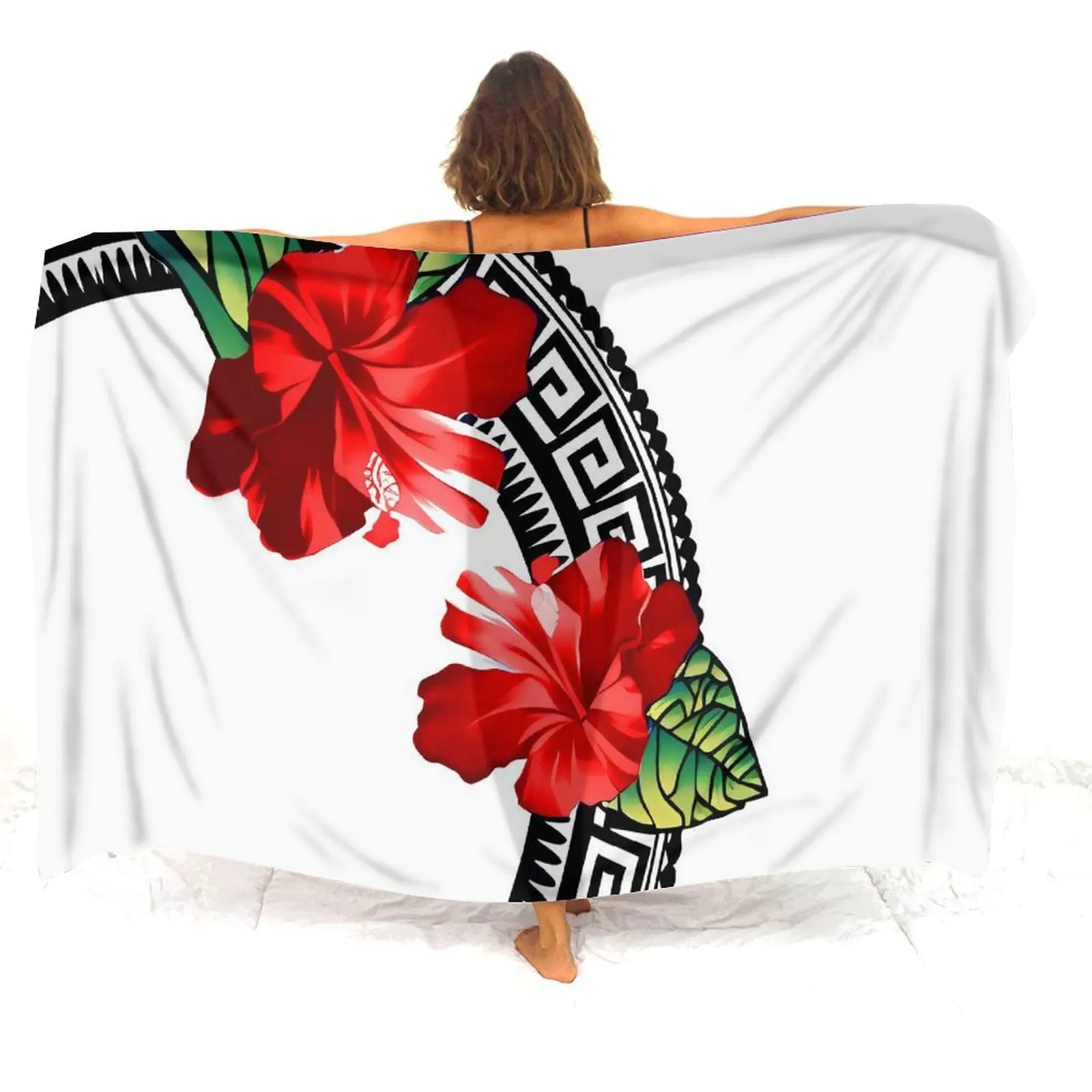 Polynesian Beach Scarf Temperament Coat Coat Shawl Women's Sarong Custom Elegant Sarong Seaside Bikini Smock 2024 New