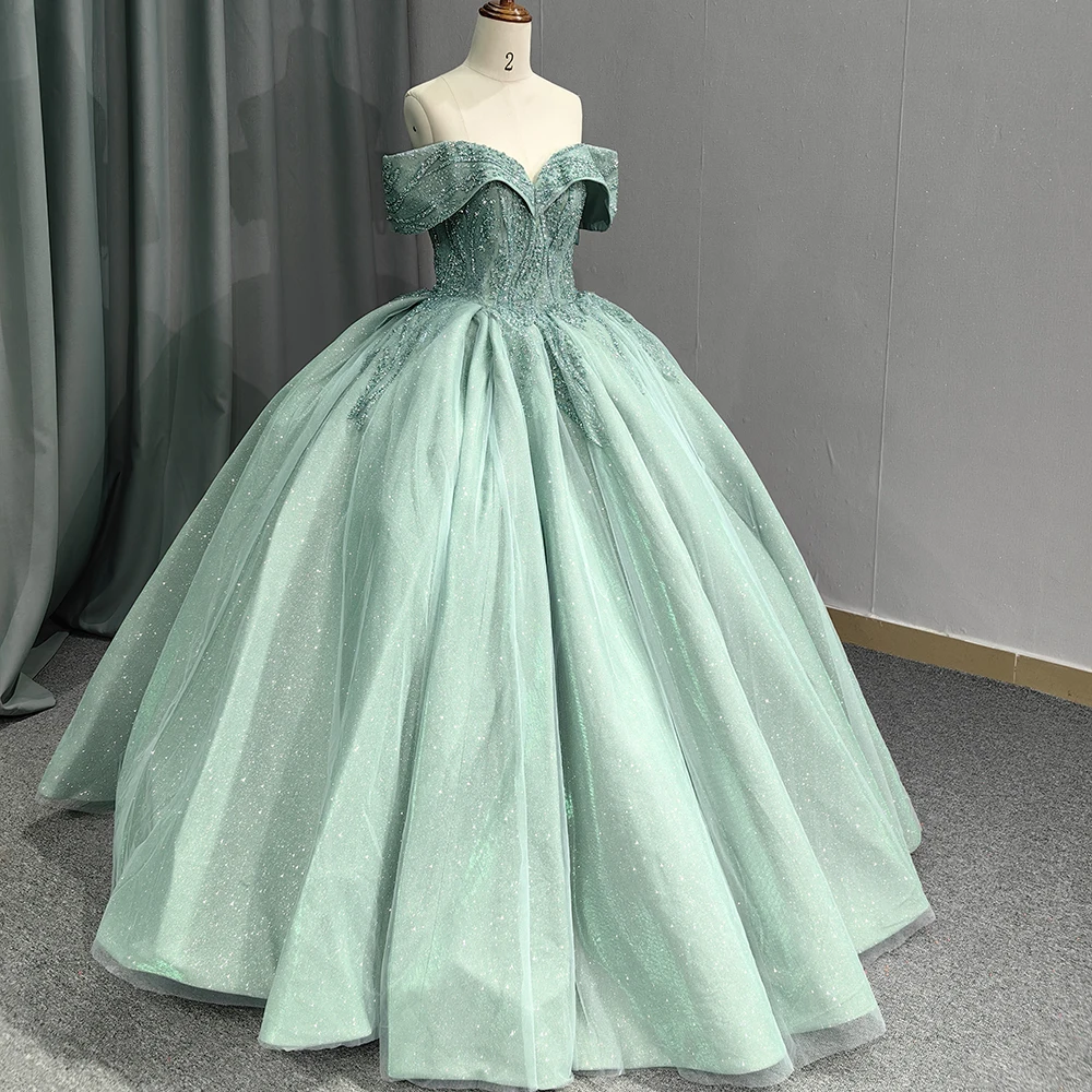 

Fashion Green Prom Dresses 2024 Off-The-Shoulder Sleeveless Backless Beading Sequins Floor-Length Prom Formal Dresses 9830-3