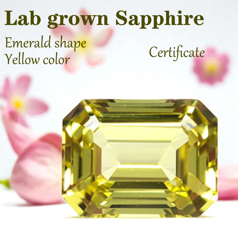 

Выполненный в лаборатории сапфир VVS1, желтый цвет, изумрудная форма, сделай сам, усовершенствованные ювелирные изделия, серьги, изготовление колец с сертификатом, оптовая продажа с фабрики