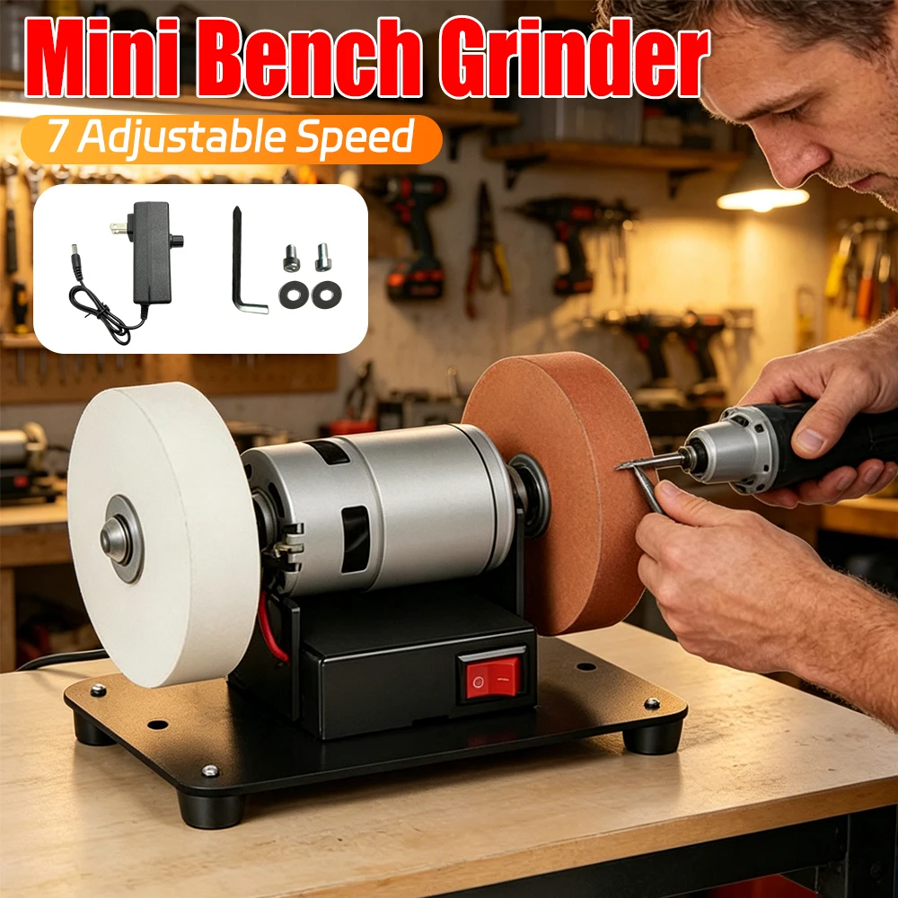 Electric Small Sander 7 Adjustable Speed Electric Bench Grinder Sanding Machine for Metal/Wood/ Making/Jewelry Buffing