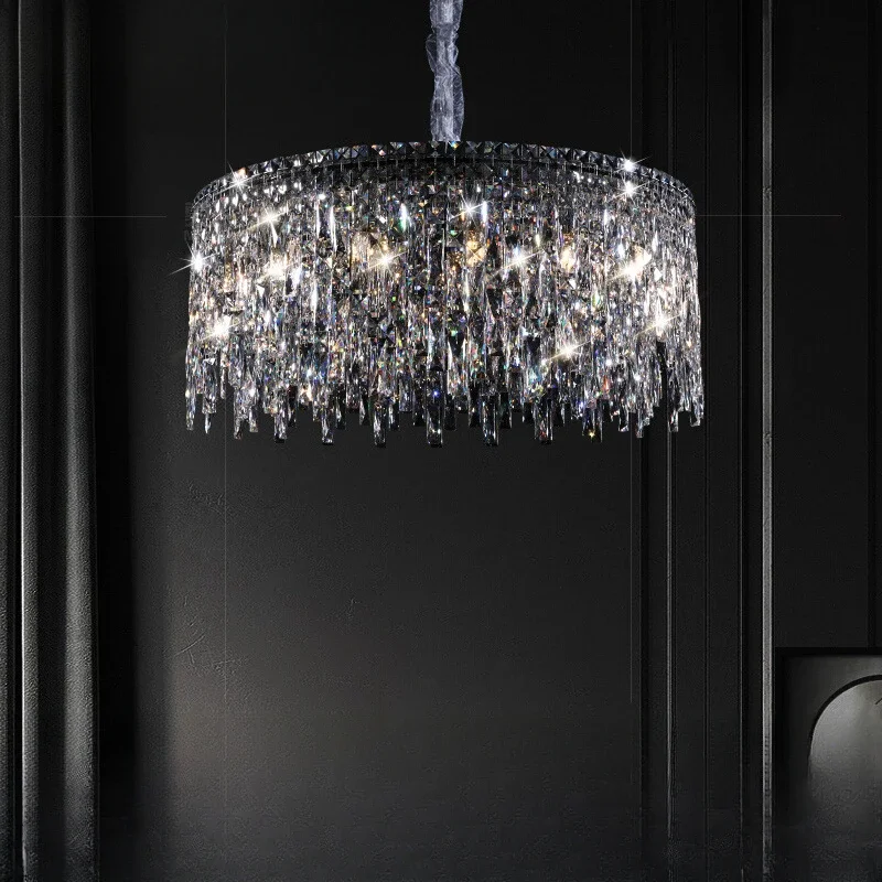 Italian Milan Luxury Crystal Chandelier Long/Round Hanging Lamp for Dining Room Hotel Art High-end Villa Bar Light Fixture Decor