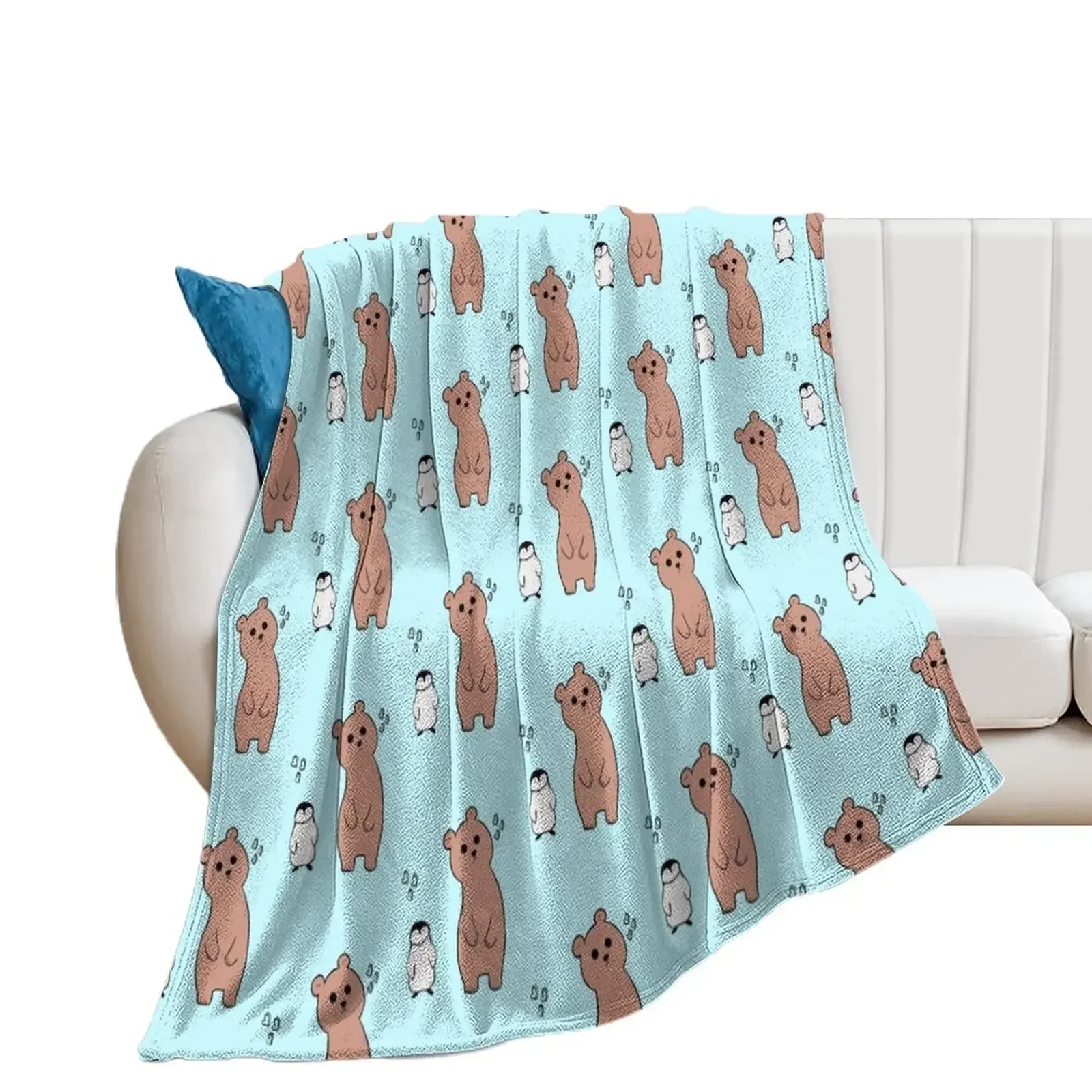 Bear and Penguin Throw Blanket Picnic Stuffeds Personalized Gift Blankets