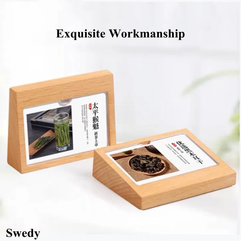 90x54mm Slant Tabletop Wooden Acrylic Wedding Menu Paper Card Sign Holder Small Price Label Paper Holder Display Stand