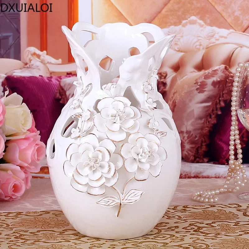 

White European-style ceramic vase living room decoration TV cabinet Nordic home decoration flower arrangement vase DXUIALOI