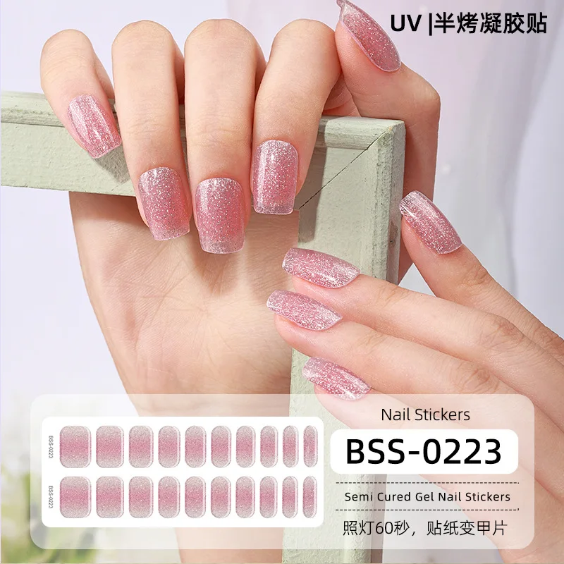 20 Strips New Semi-cured Gel Nail  Stickers Waterproof Long Lasting Full Cover Nail Decals  Nail Swaps Nail Art  Decoration