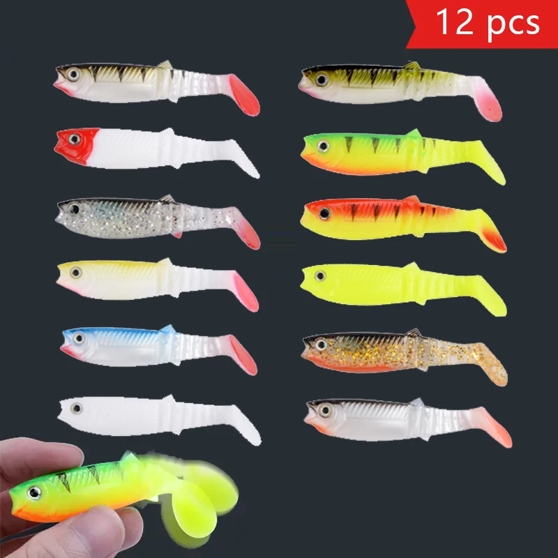 

12pcs Cannibal Baits 80mm/3.15inch Artificial Soft Fishing Lures Wobblers Fishing Soft Lures Silicone Shad Worm Bass Baits