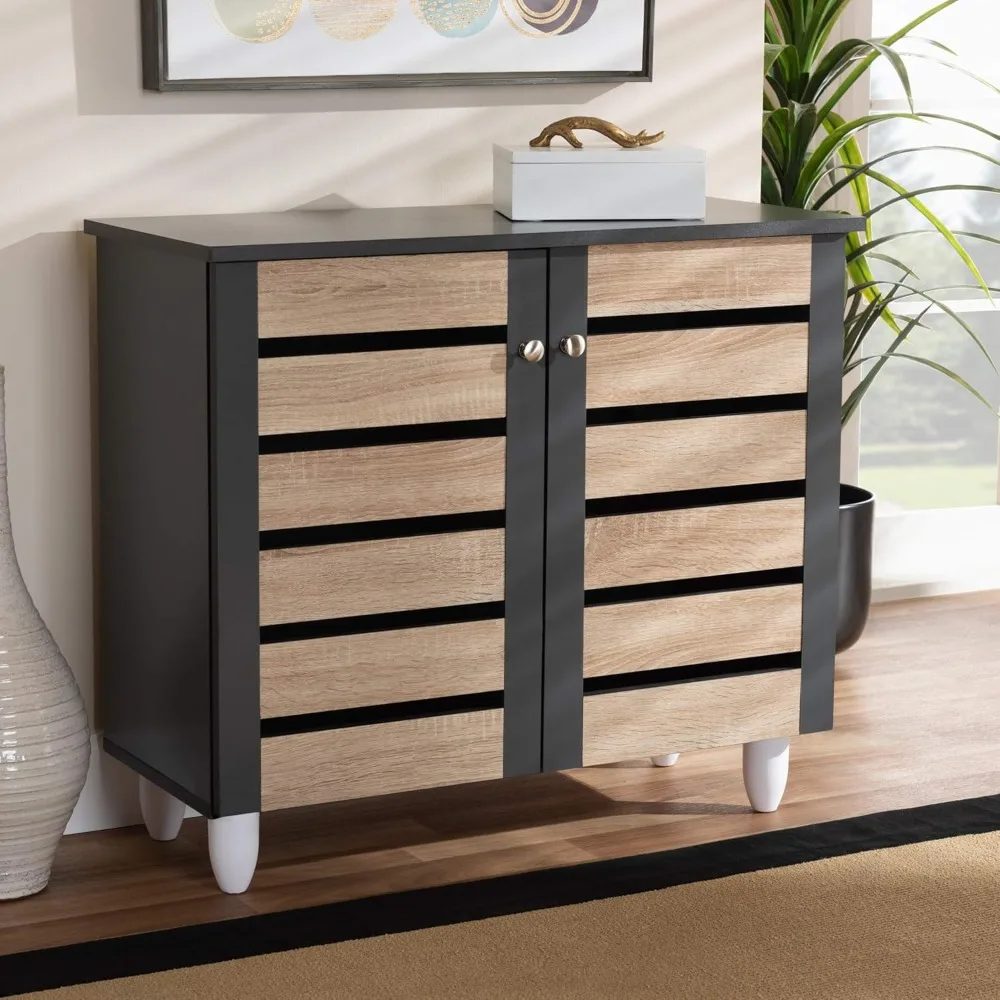 Shoe Cabinets, One Size, Oak/Dark Gray