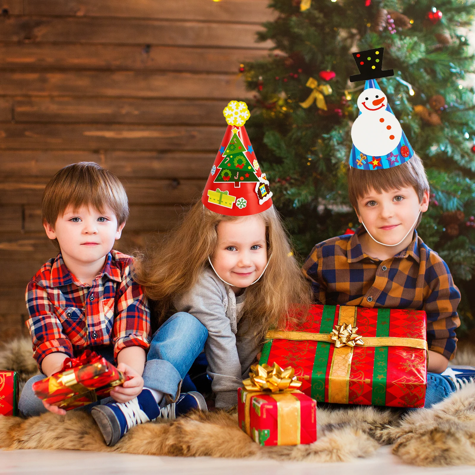 

Xmas Hat Paper Fade-less DIY Materials Child Christmas Red Decorations