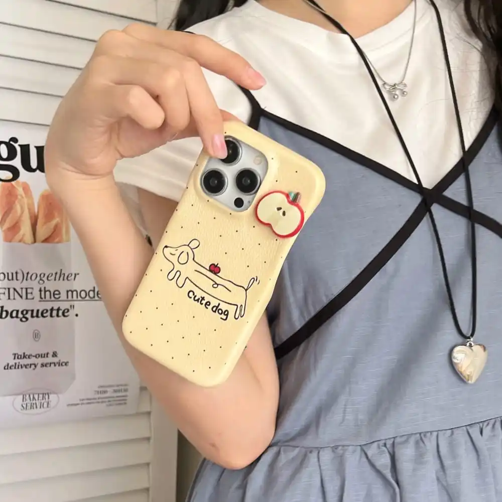 جراب هاتف جرو جلدي ناعم لـ iPhone ، حيوانات كرتونية لطيفة ، غطاء واقي ضد السقوط ، تخفيضات كبيرة ، جميل ، 12 ، 13 ، 14 ، 15 Pro Max