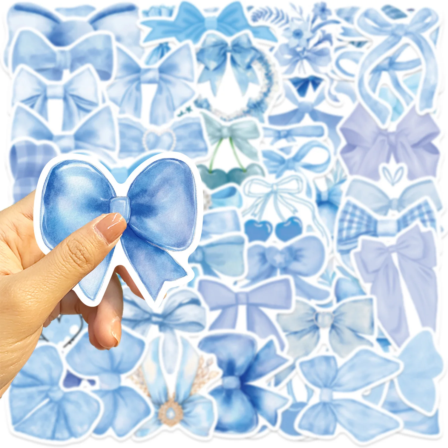 10/50pcs Cute Girls Blue Bowknot Decoration Stickers ins Coquette Bows Graffiti Decals DIY Diary Notebook Laptop Guitar Sticker